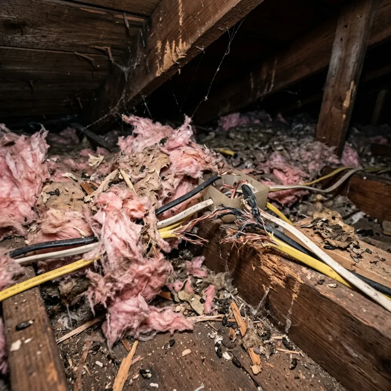 Contaminated ceiling insulation being assessed in a Mulgrave roof space