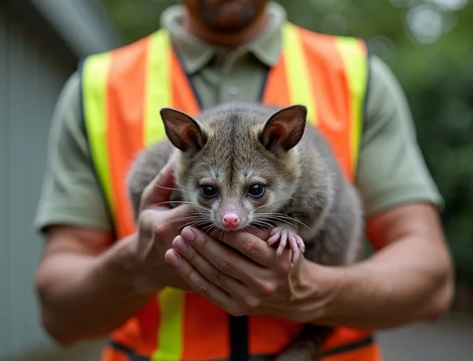Animal handler safely recovering a deceased possum in Mulgrave