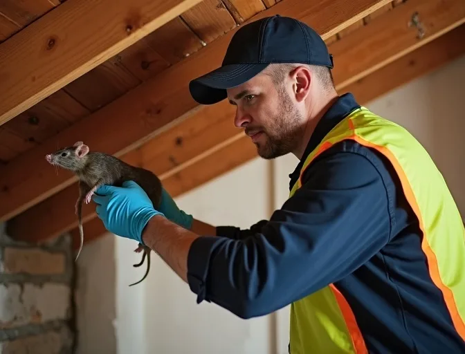 Technician inspecting a roof cavity for a dead rat in Mulgrave